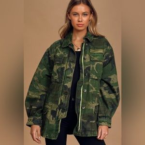 FREE PEOPLE Seize The Day Green Camo Print Utility Jacket